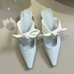 Sweet Butterfly-knot Low-heeled Slippers Elegant Pointed Toe Slingback Slide Sandals Comfort Concise Designer Office Shoes