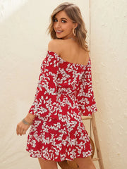 Floral Print Off The Shoulder Sleeves Mini Dress