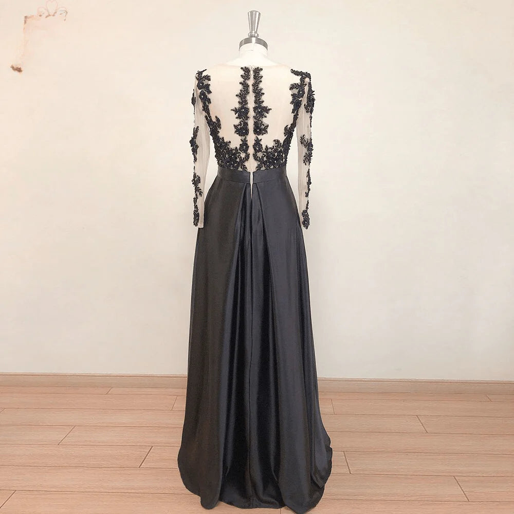 Long Sleeves Lace Applique Beads with Slit Evening Dresses