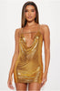 Elegant Deep V Neck Backless Shiny Metal Sequins Mini Dress