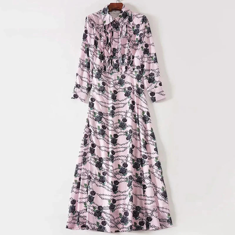 Elegant Flower Chain Print Long Dress