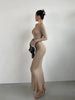 Elegant V-neck Flare Sleeves High Waist Slim Split Fish Tail Wrap Hip Long Dress