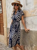 Casual V-neck Short Sleeved Stripe Belt A-LINE Comfortable Mini Dress