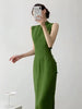 Vintage Natural Literature Art Sleeveless Waist Cinching Slit Maxi Dress