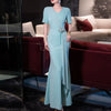 Casual Round Neck Short Sleeve High Waist Patchwork Folds Solid Spliced Appliques Maxi Dresses