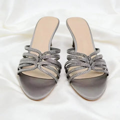 Luxury Rhinestone Detail Slippers Peep-Toe Heel