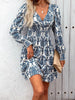 Casual Geometric Pattern Print V-Neck Long-Sleeved Mini Dress