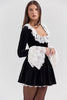 Elegant Lace Flare Long Sleeve Square Collar High Waist Pleated Mini Dress