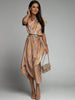 Casual Versatile Street Style Fit And Flare Print With Belt Midi Dress