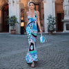 Chic Print Sling Sleeveless Backless Side Split Party Street Beach Dresses