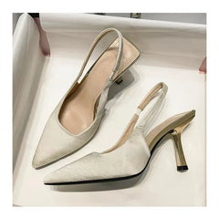 Sandals Pointed Toe Slingbacks Gold High Heel