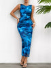 Casual Sleeveless Slim Fit Breast Print Bag Hip Spice Slit Skirt Maxi Dress