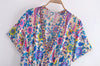 Casual Bohemian Short Sleeve Floral Peacock Print V-neck Mini Dress