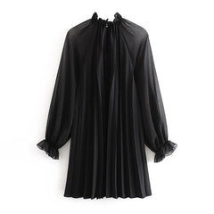 Ruffled Butterfly Long Sleeve Pleated Mini Dress