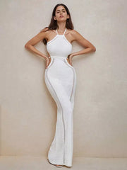 Bohemian Lace Up Cutout Knitted Maxi Dress With Open Back
