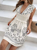 Casual Viscose V-neck Sleeveless Printed Fit And Flare Mini Dress