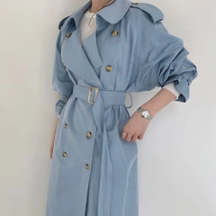 Long Trench Coat Loose Open Fork Slim High Waist Windbreakers