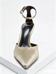 Luxury Silk Satin Design Pumps Pointed Toe Metal Buckle Ankle Strap Heel