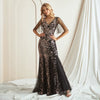 Elegant Sequin Short Sheer Sleeves V-Neck Floor-Length Evening Dress