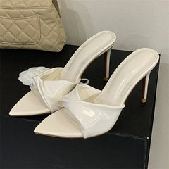 Designer Pleated Pointed Toe Slippers Thin High Heel