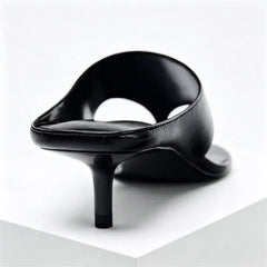 Black Soft Leather Flip-flops Square Toe Thin High Heel