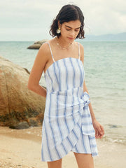 Stripe Print Twisted Bow Open Back Dress