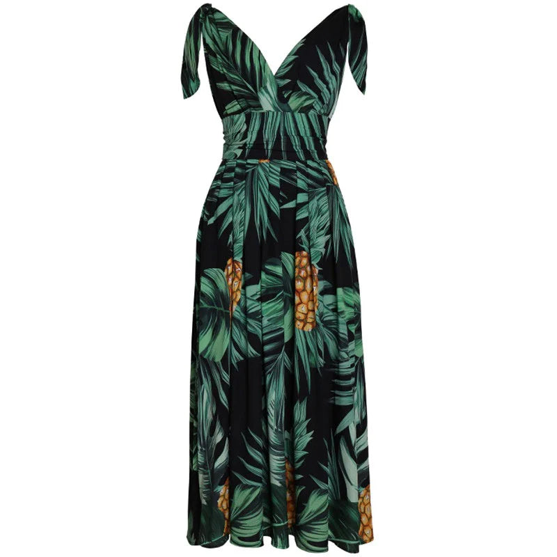 Banana leaf Pineapple Print Maxi Dresses