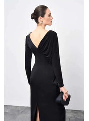 Elegant Diagonal Collar Long Sleeve Spliced High Waist Slimming Dresses