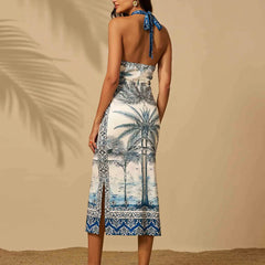 Luxury Chic Elegant High Quality Halter Backless Mid Length Prom Dress