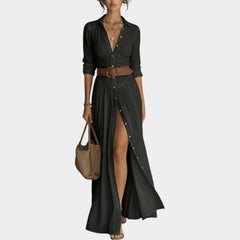 Women's Long-Sleeved Maxi Dress with Button Placket