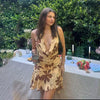 Trendy Printed Halter Deep V Neck Beach Style Mini Dress