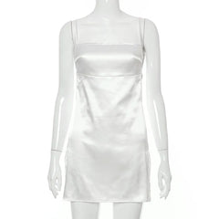 Solid Color Backless Bandage Side-slit Satin Mini Dress