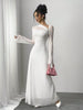 Casual Gauze Explosion Slim-fit High Irregular Oblique Shoulder Ultra Long Maxi Dress