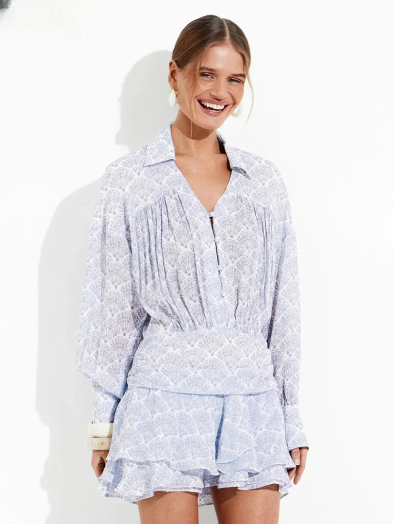 Elegant Loose Classic Pleated Casual Lapel Long Sleeve Mini Dresses