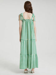 Knotted Sleeveless Ruffle Trim Big Swing Maxi Dress