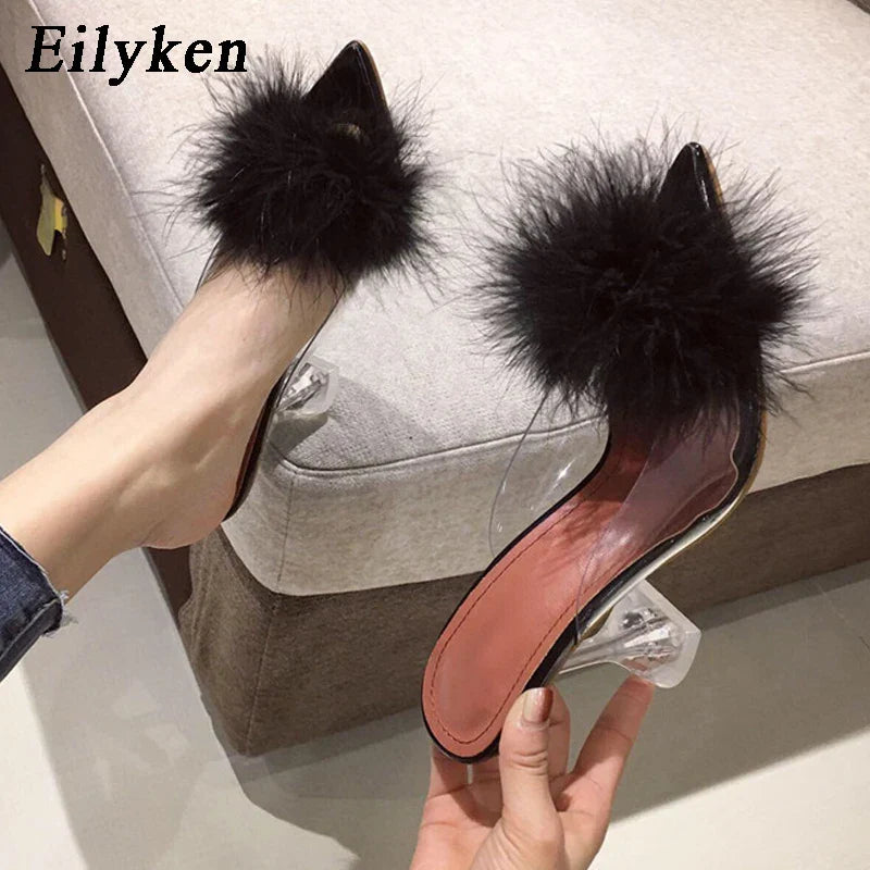 Pumps PVC Transparent Feather Perspex Crystal High Heel