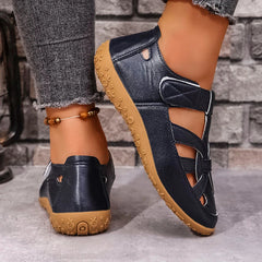 Casual Sandals Leather Hollow Flat Sandals Comfortable Round Head Closed Toe Beach Shoes