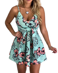 Deep V Sleeveless Printed Skater Dress