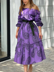 Casual Bateau Neck Long Sleeves Midi Dress