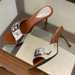 Buckle Strap Slippers Thin High Heel