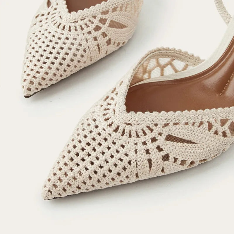 Woven Openwork Singback High-Heeled Sandals Pointed-Toe High Heel