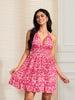 Elegant Ruffled Hem V-Neck Floral Print Sleeveless Maternity Mini Dress