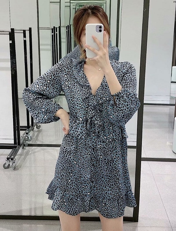 Leopard Print Ruffles Mini Dress