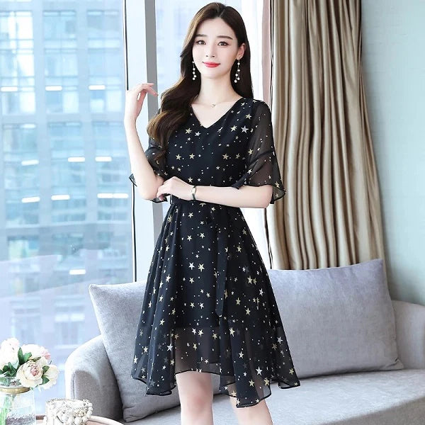 Plus Size V-Neck Chiffon Dress