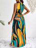 Casual Tropical Print V-Neck Waist Section Cable Knit Fit And Flare Maxi Dress