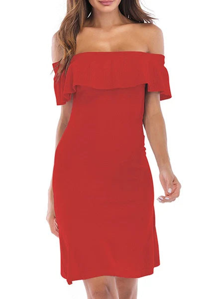 Casual Bateau Neck Cotton Blend Beach Mini Dress