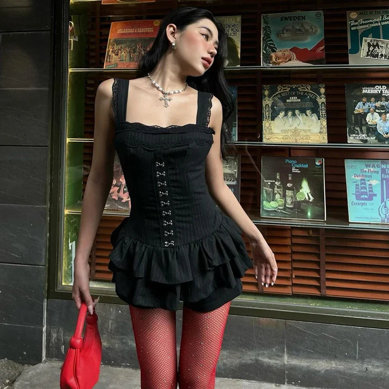 Elegant Lace One Line Neck Shoulder Fold Slim Fit Nightclub Mini Dress