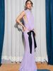 Elegant Backless Waistless High Stretch Black Lace-Up Pleated Sleeveless Maxi Dress