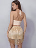 Elegant Tassel Solid Sequin Mid Waist Halter Bodycon Jumpsuit