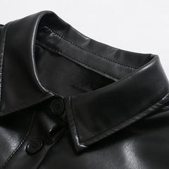 Casual Lantern Long Sleeve Street Wear PU Leather Mini Dress